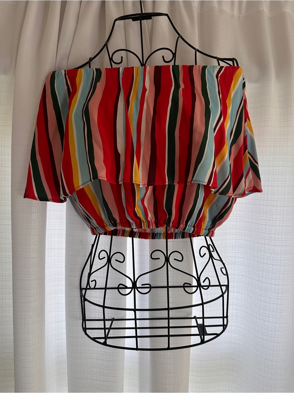 Shore Off-Shoulder Multi-Stripe Crop Top - Red Multi